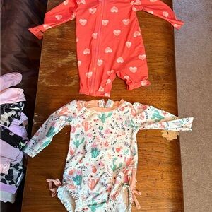 #167 Coral Heart and Cactus Print Kids Swim One Piece